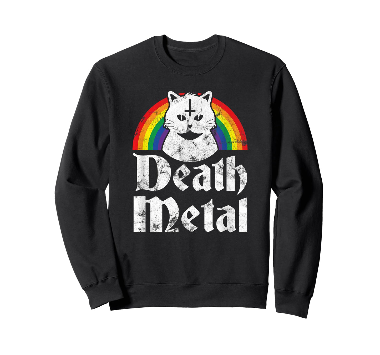 Death Metal Satanic Cat Rainbow Rock Goth Concert T-Shirt