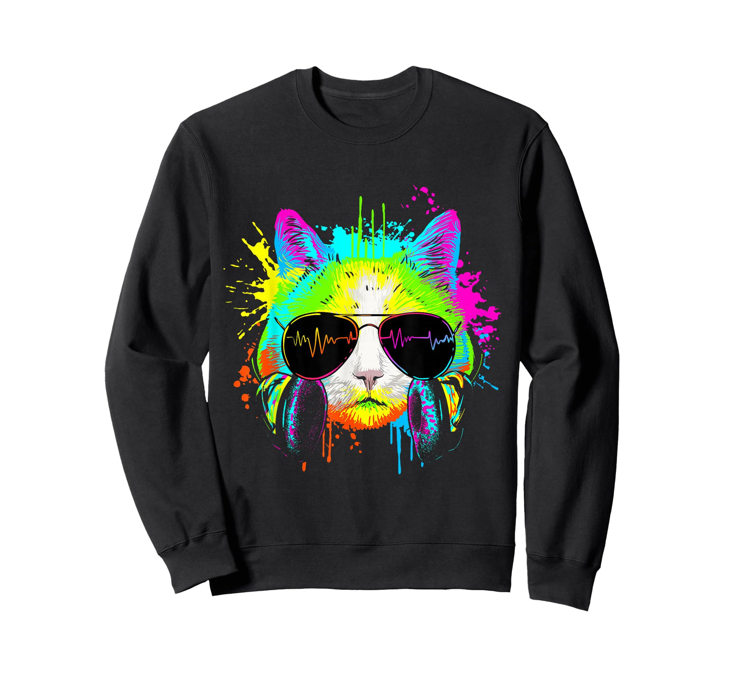 Funny Kitten Colourful Rainbow Rave Music DJ Cat T-Shirt