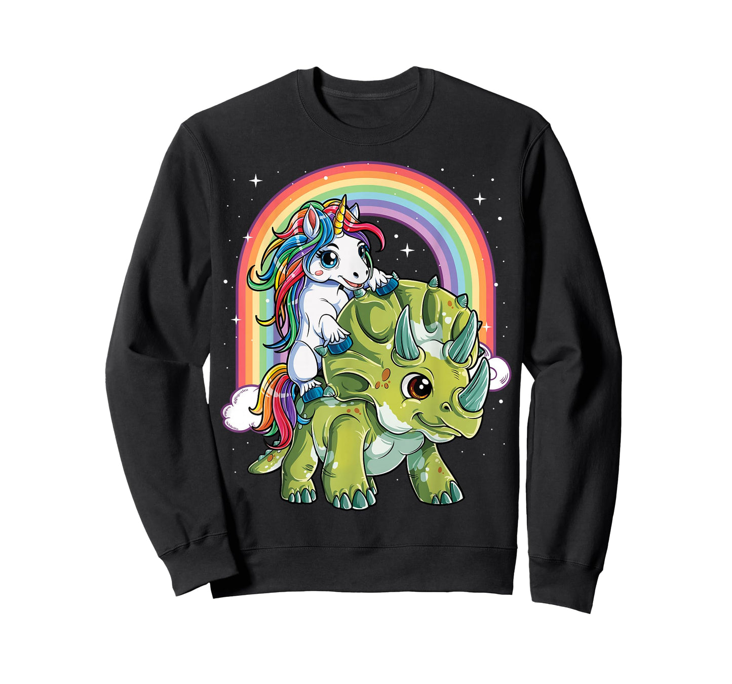 Unicorn Riding Dinosaur Triceratops Funny Boys Girls Rainbow T-Shirt Small