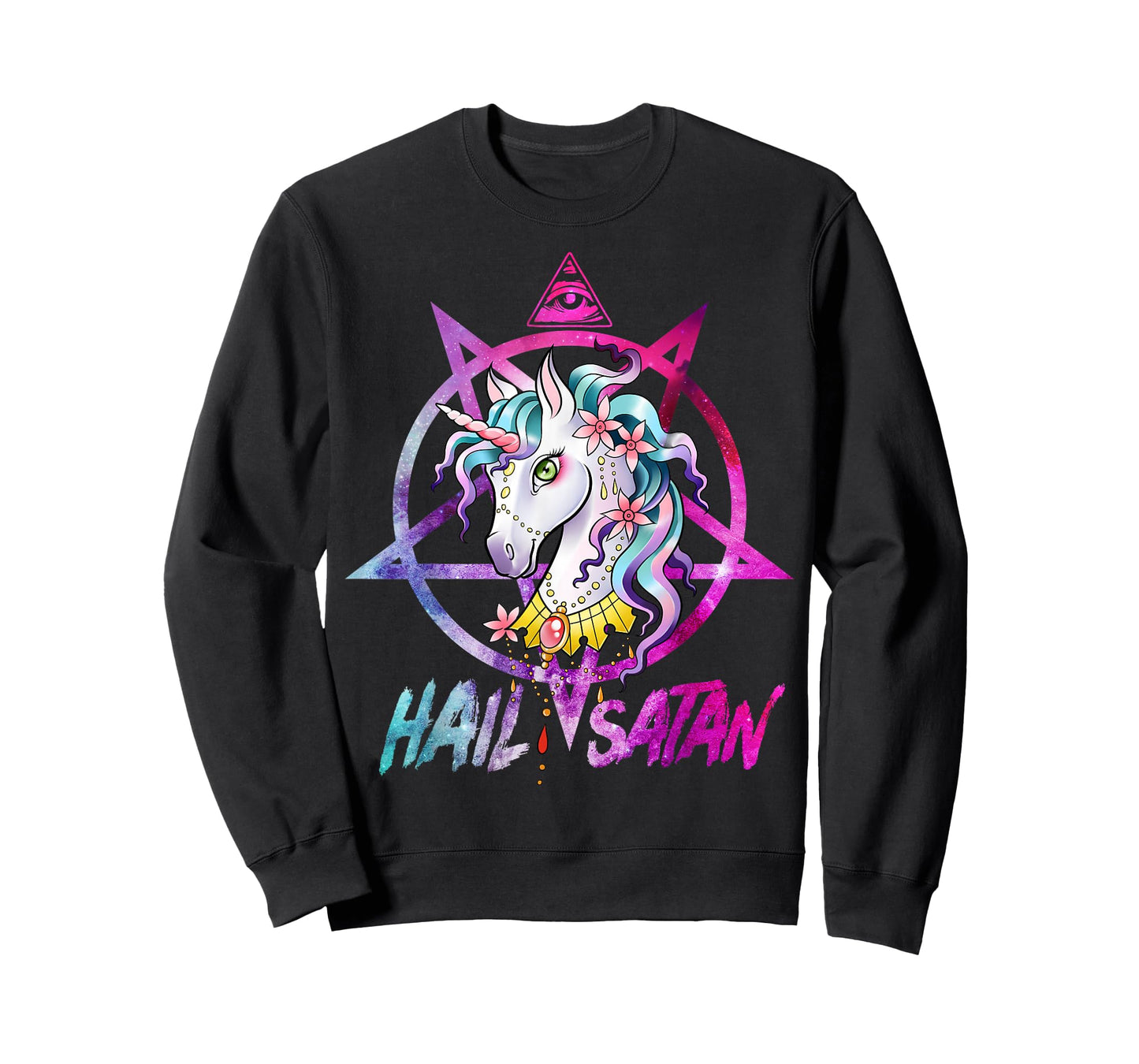 Unicorn Hail Satan Death Metal Rainbow shirt Rave Men Women T-Shirt