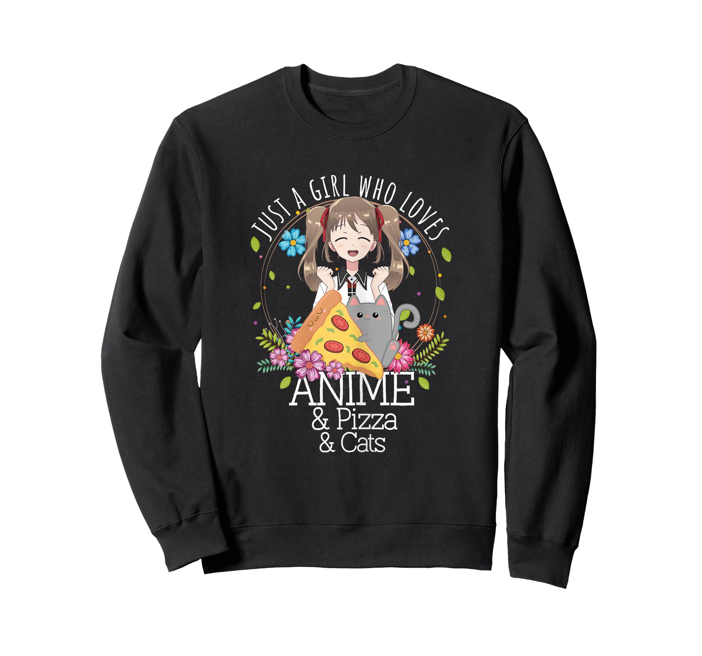 Just A Girl Who Loves Anime & Pizza & Cats Lover Otaku Gift T-Shirt