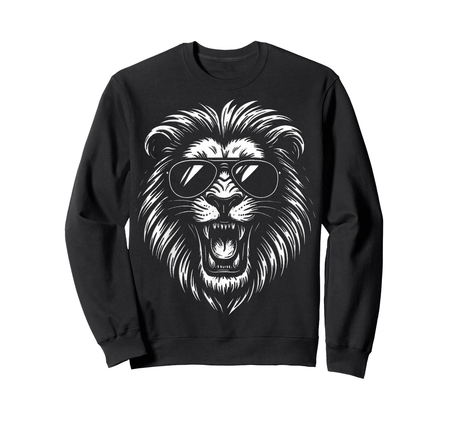 Roaring Lion with Sunglasses Bold Black and White Artwork T-Shirt
