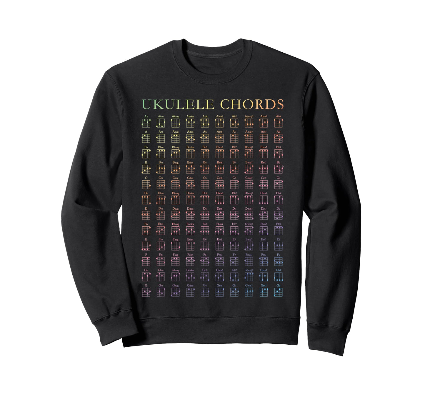 Ukulele Rainbow Chords Chart GCEA Tuning Uke Notes T-Shirt