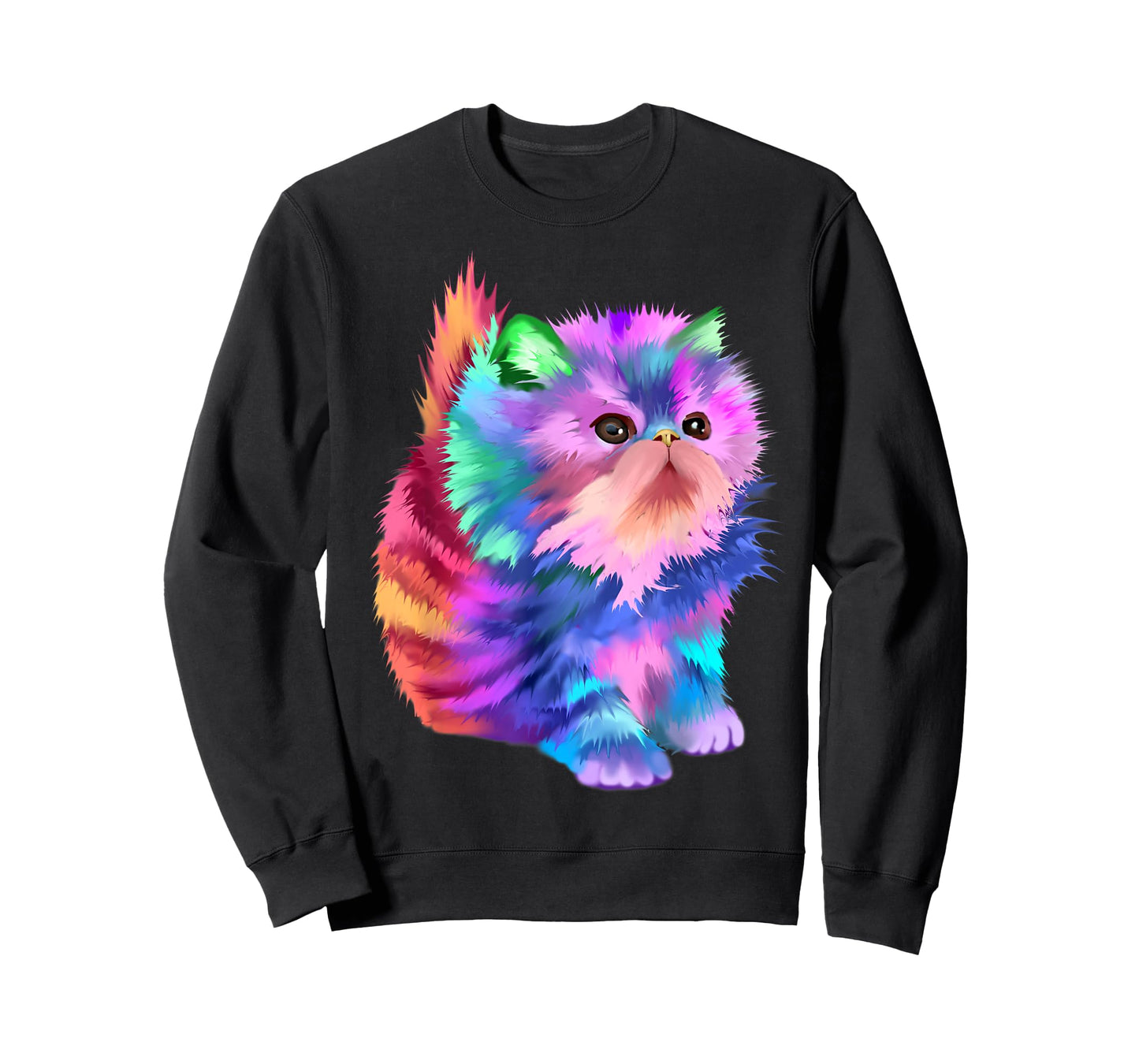 Starchild's Designs Women's Retro Rainbow Kitten Rave Psychedelic Cat T-Shirt