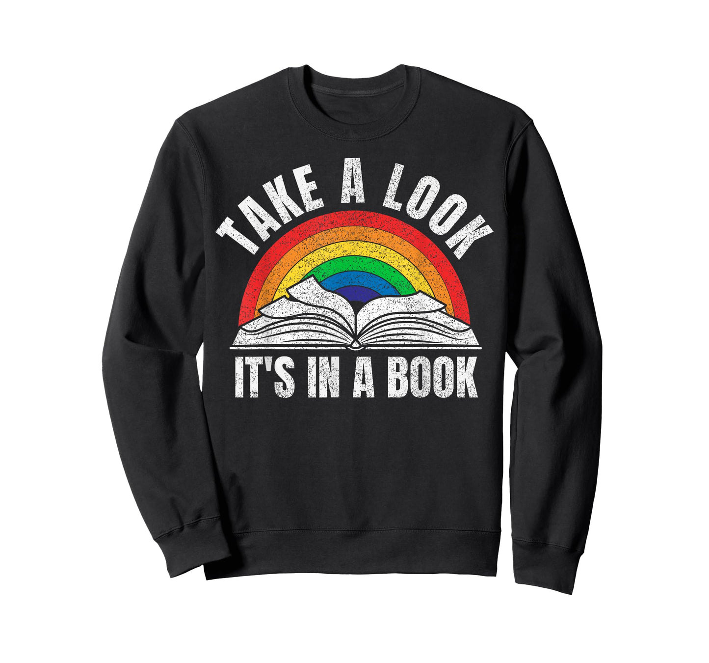 Vintage Retro Rainbow take a Look It's in a Book Reading Art T-Shirt Small