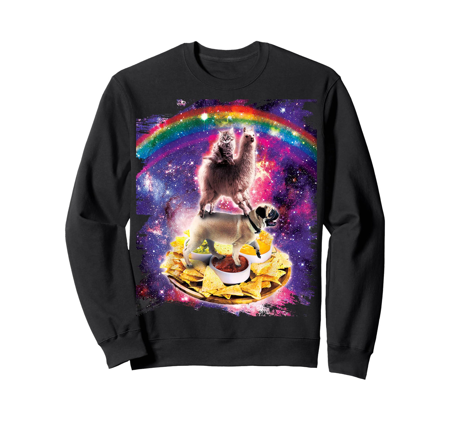 Space Cat Llama Pug Riding Nachos T-Shirt