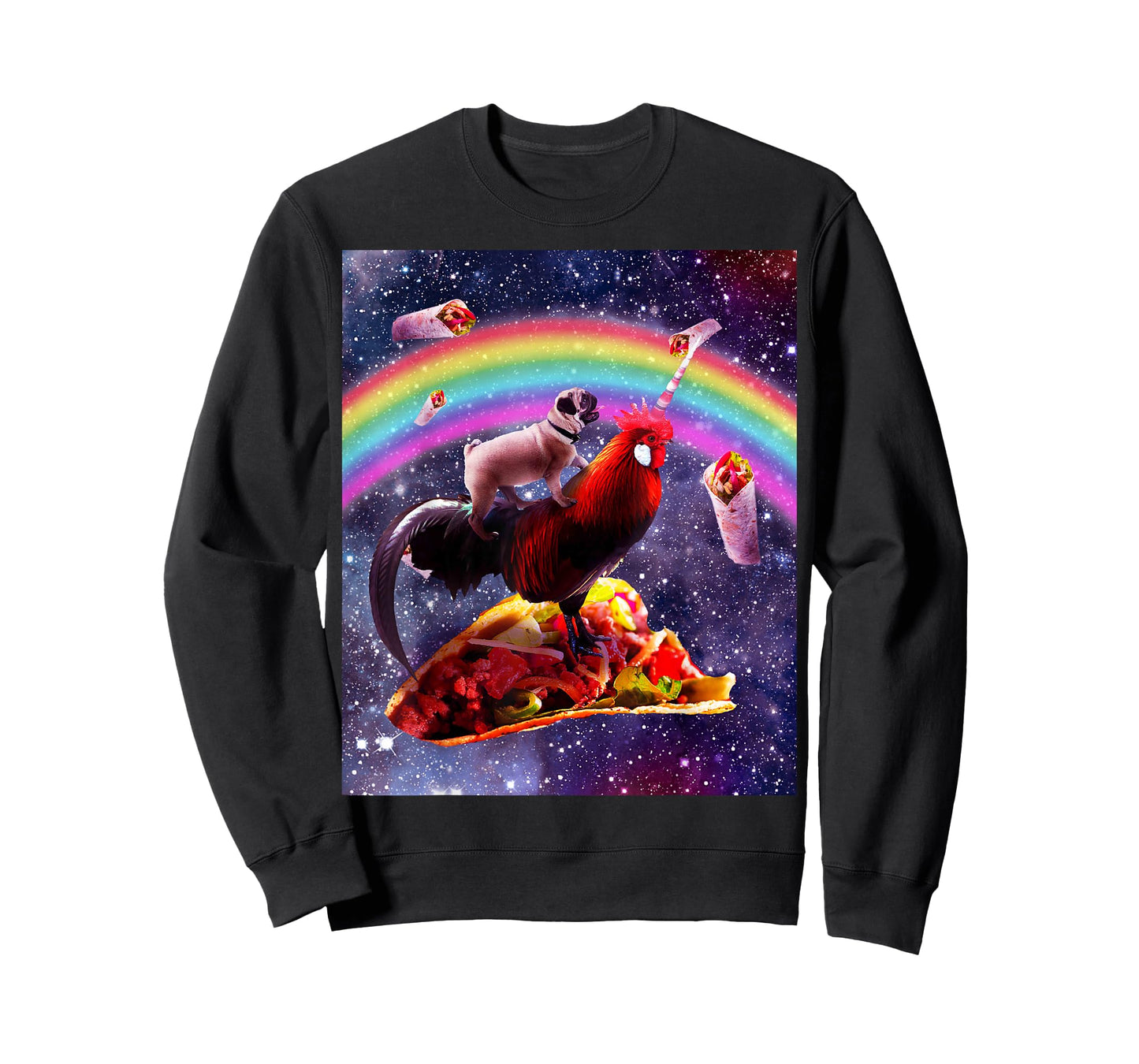 Space Pug Riding Chicken Unicorn - Taco & Burrito T-Shirt