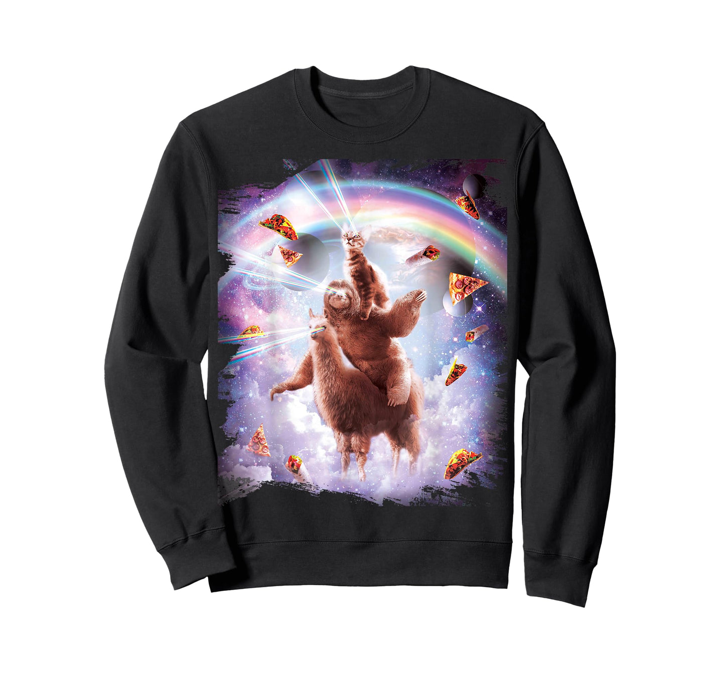 Laser Eyes Space Cat Riding Sloth Llama - Rainbow T-Shirt