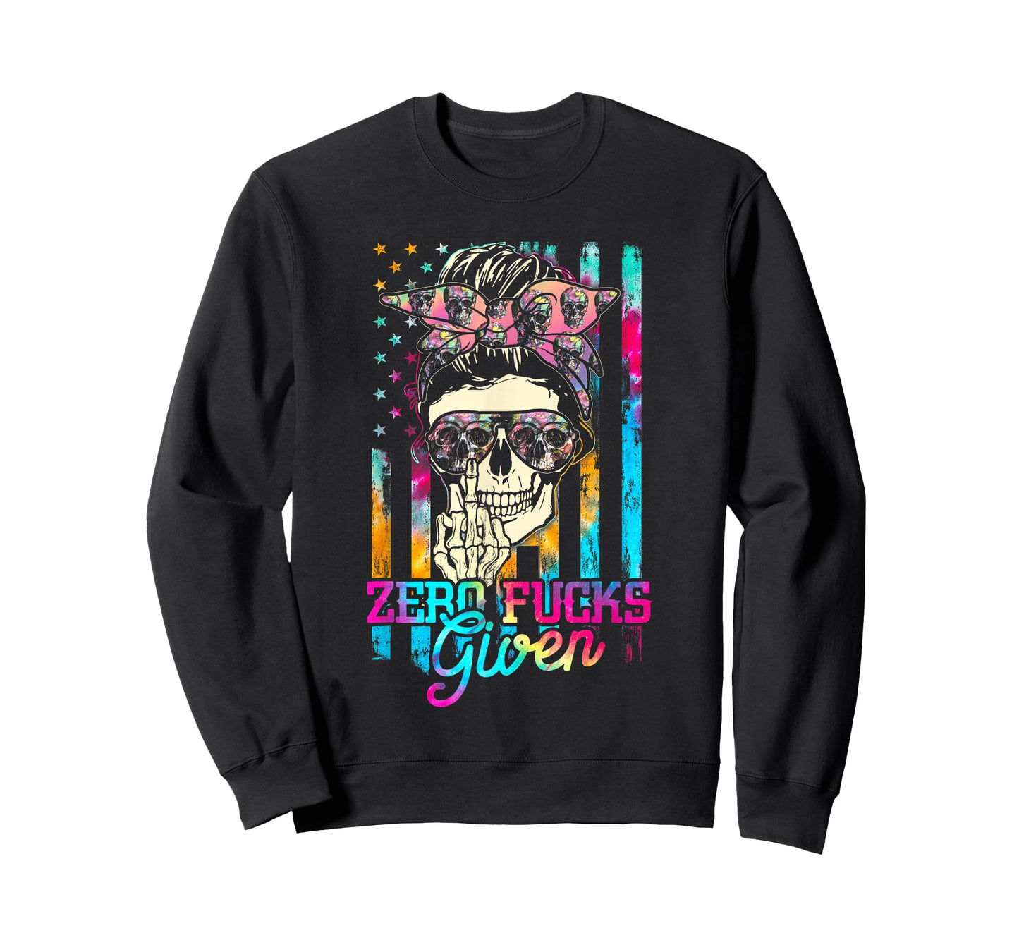 Skull Flag Skeleton Rainbow Messy Hair 0 Fucks Given T-Shirt