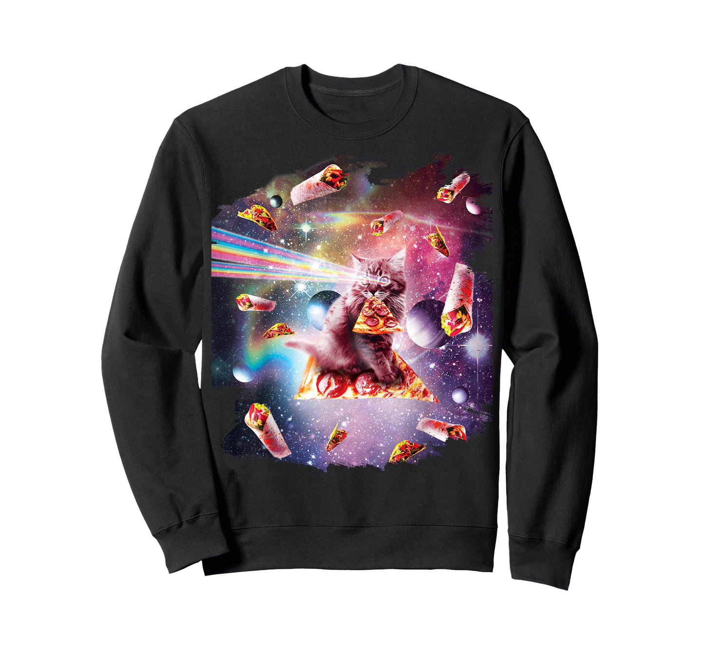 Outer Space Pizza Cat - Rainbow Laser, Taco, Burrito T-Shirt