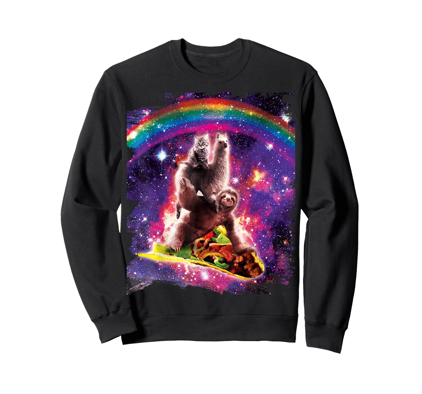 Space Cat Llama Sloth Riding Taco T-Shirt