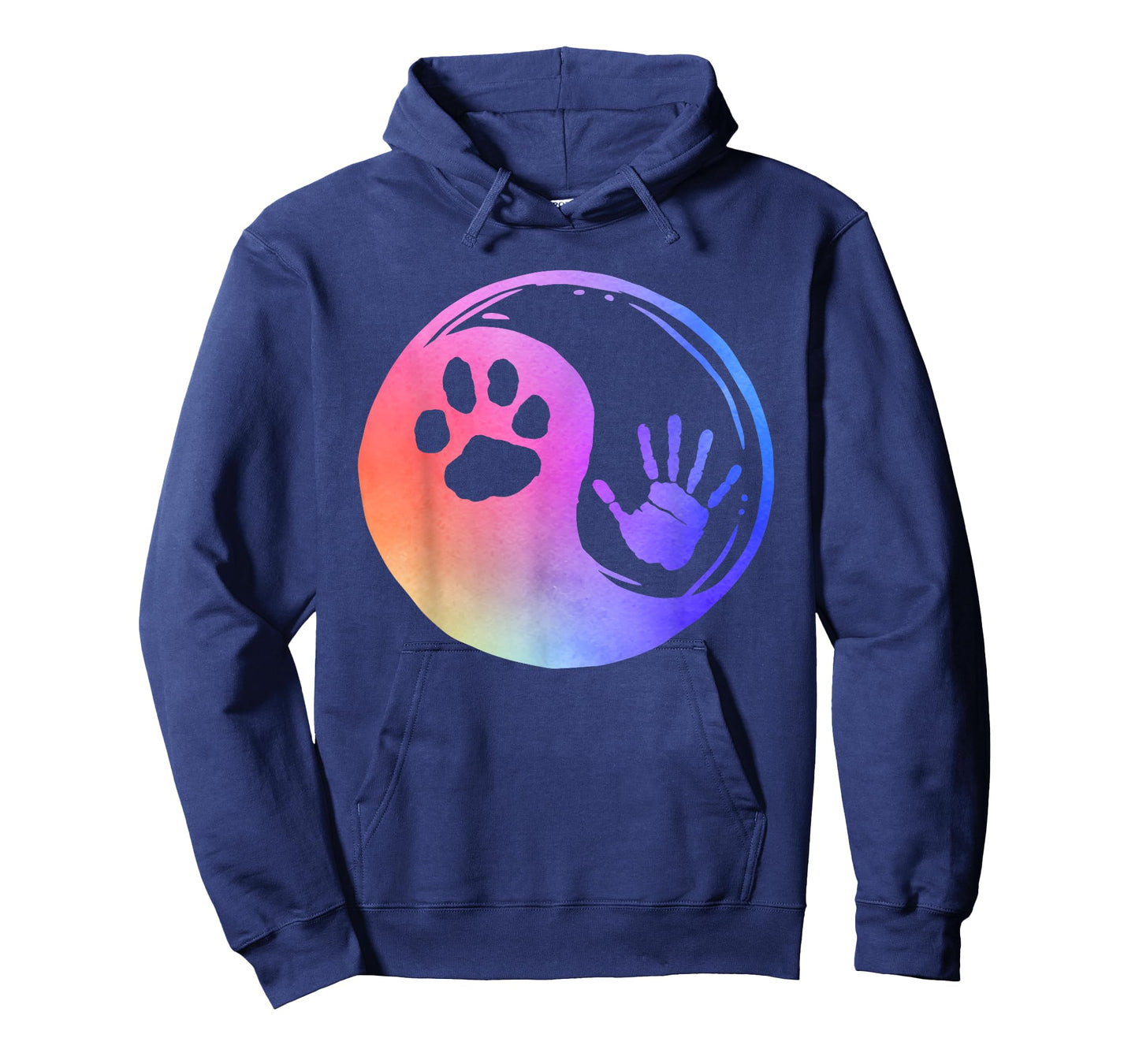 Dog Cat Paw Print Hand Yin Yang Rainbow Pawprint Hand Print T-Shirt