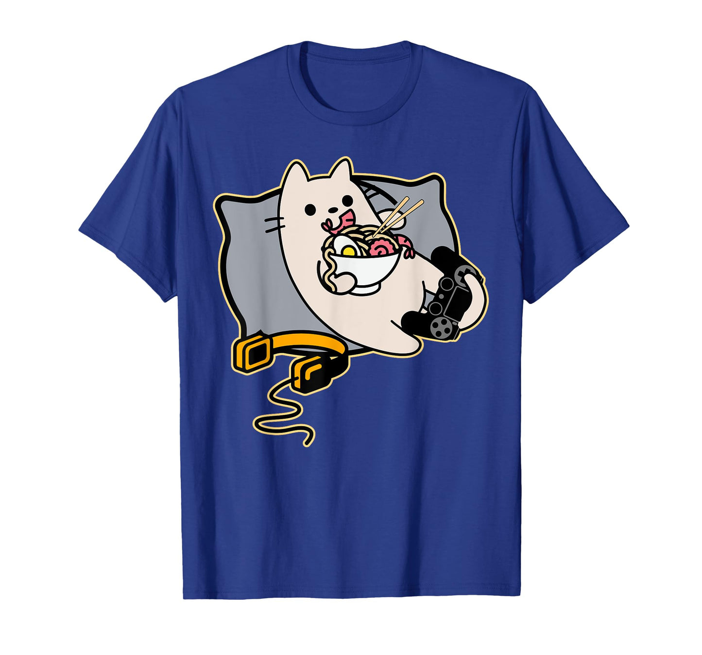 Nerdy Ramen Eating Gamer Cat Game Paused T-Shirt Small