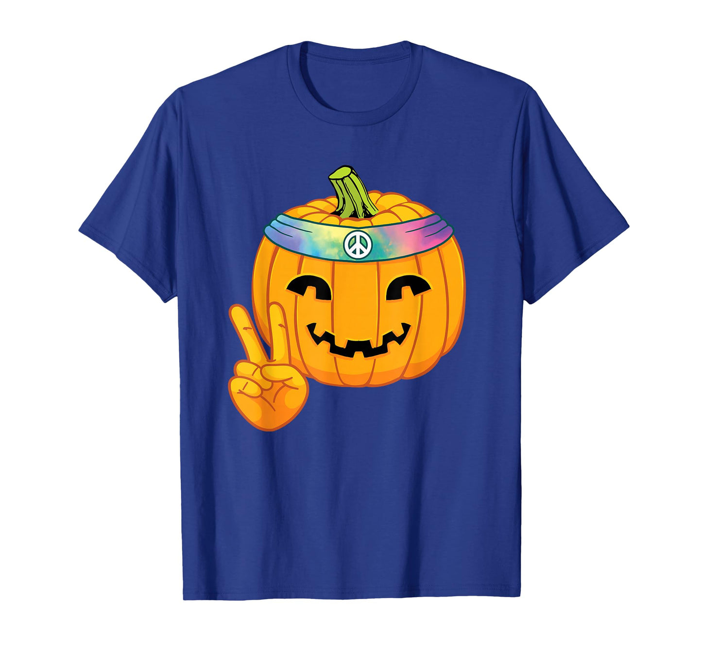 Hippie Halloween Pumpkin Peace Sign Hand Headband Tie Dye T-Shirt