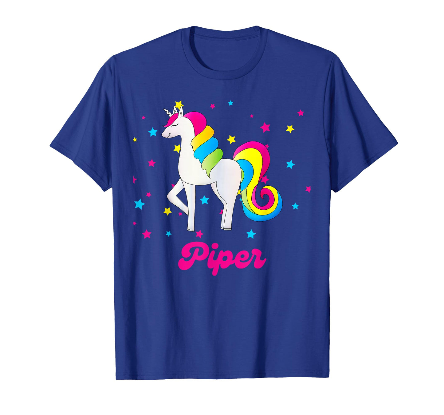 Cute Rainbow Unicorn Pink and Blue Personalized Piper T-Shirt