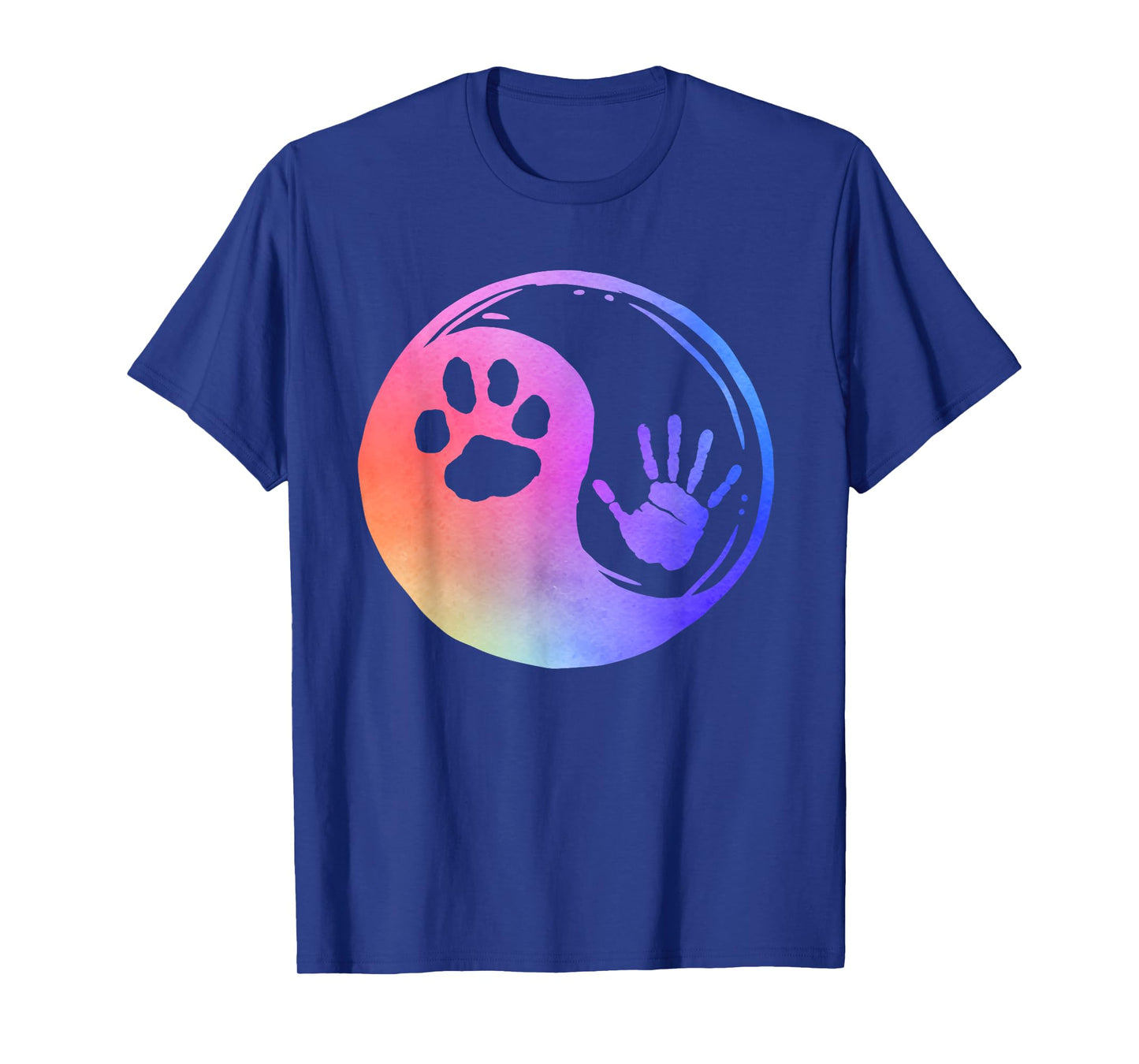 Dog Cat Paw Print Hand Yin Yang Rainbow Pawprint Hand Print T-Shirt