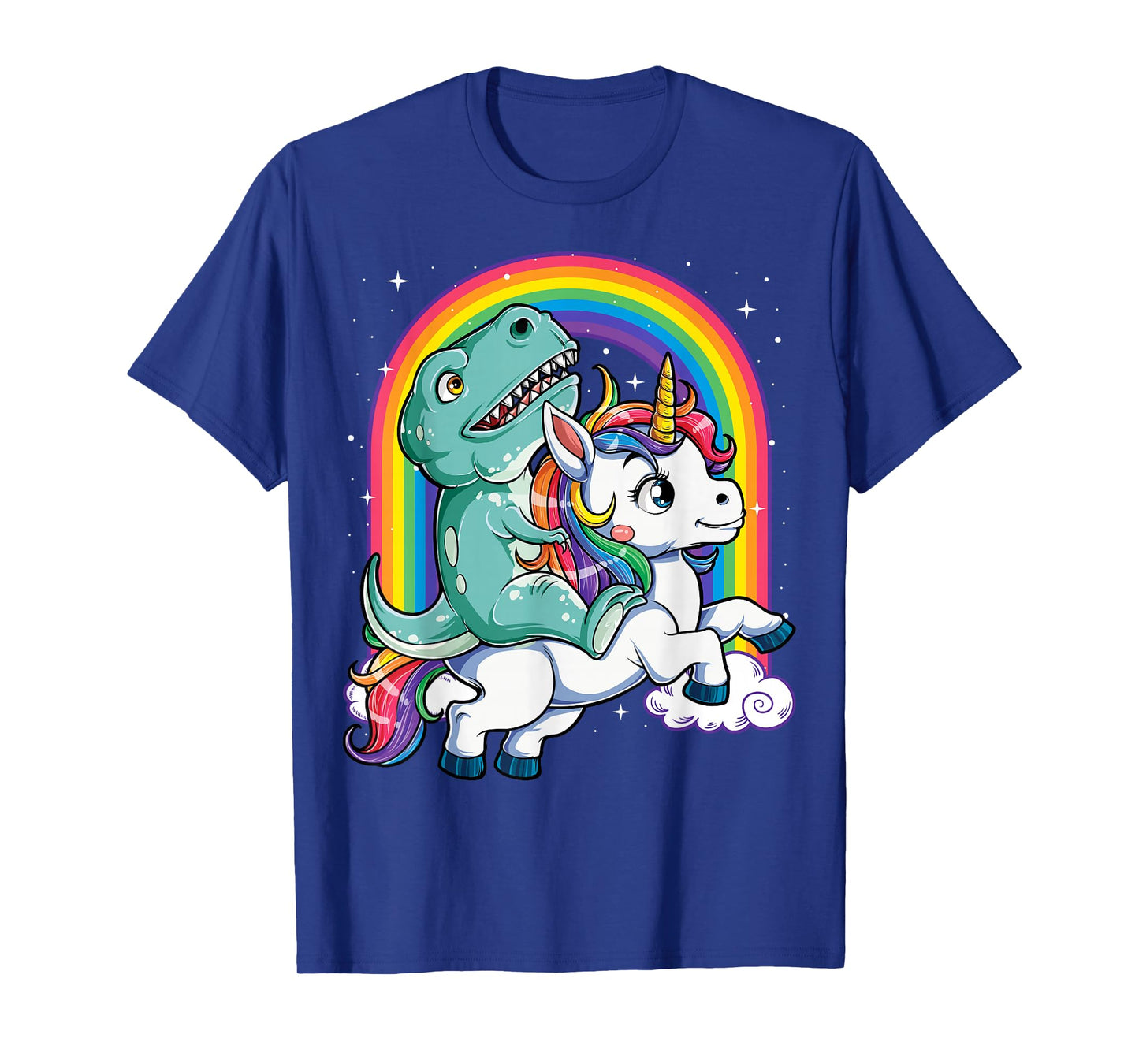 Dinosaur Riding Unicorn Funny T-rex Boys Men Rainbow Galaxy T-Shirt