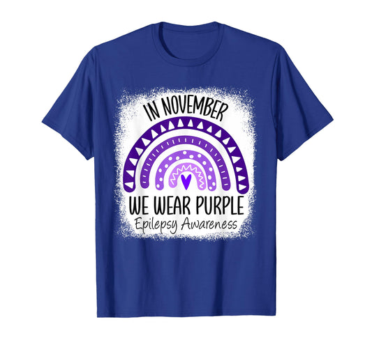 Rainbow In November We Wear Purple Epilepsy Awareness Ribbon T-Shirt