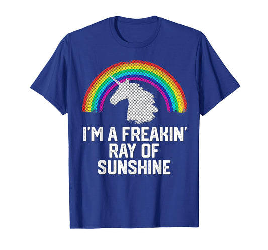 I'm A Freakin Ray of Sunshine Rainbow Unicorn Girls Women T-Shirt Small
