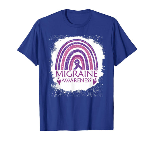 Migraine Awareness Bleached Rainbow Purple Ribbon Men T-Shirt