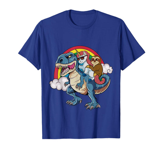 Magical Unicorn & Sloth Riding A Dinosaur Rainbow T Shirt T-Shirt