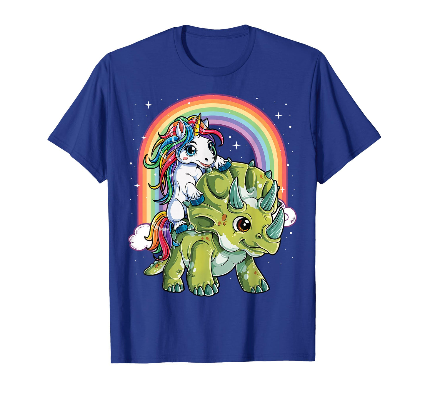 Unicorn Riding Dinosaur Triceratops Funny Boys Girls Rainbow T-Shirt Small