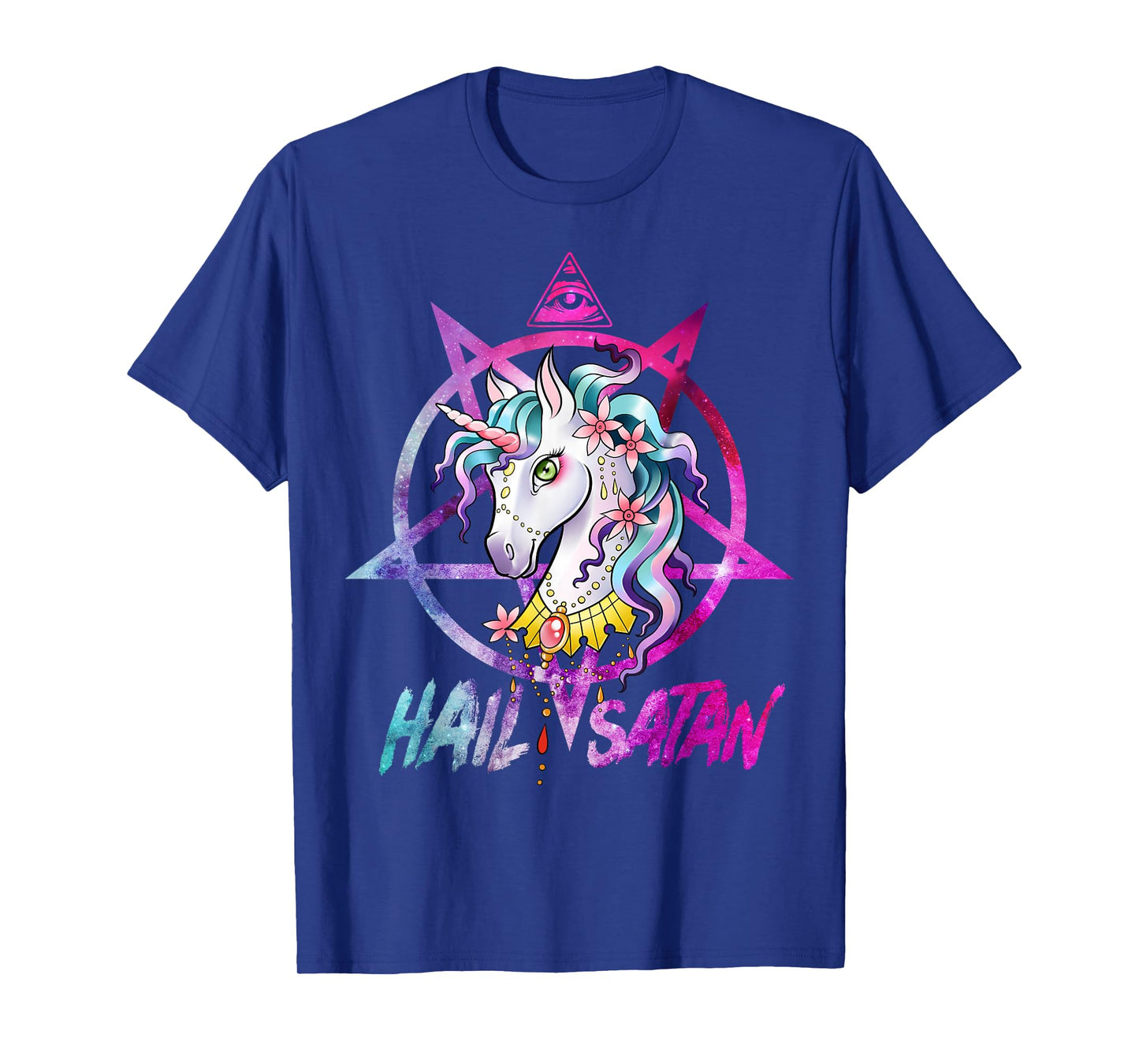 Unicorn Hail Satan Death Metal Rainbow shirt Rave Men Women T-Shirt