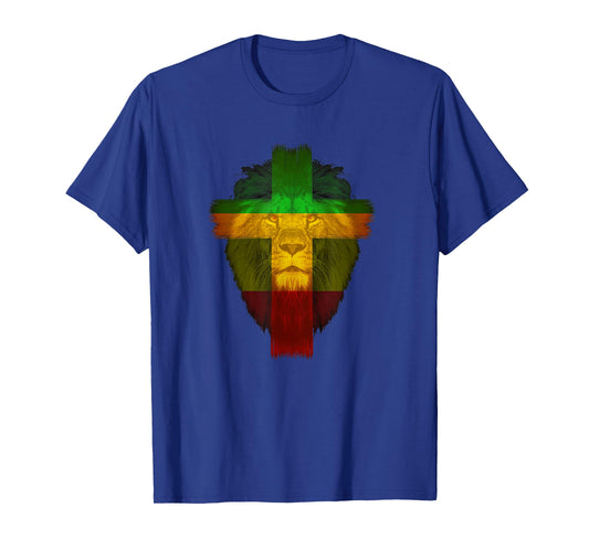 Ethiopian Flag Colors on Lion Shirt Ethiopian Cross Shirt T-Shirt