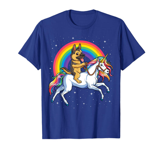 German Shepherd Unicorn T shirt Girls Space Galaxy Rainbow T-Shirt