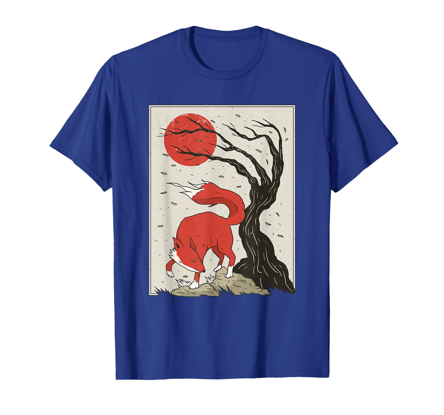 Japanese Style Painting Of The Fox, Tree And Sun T-Shirt
