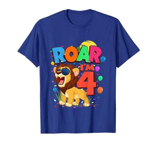 4th Birthday Roar I'm 4 Year Old Shirt Boys Lion Safari Gift T-Shirt