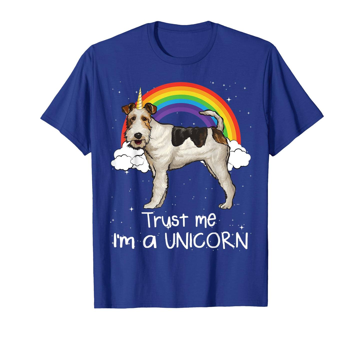 Rainbow Wire Fox Terrier Trust Me I'm A Unicorn Dog T-Shirt for Men Women Kids
