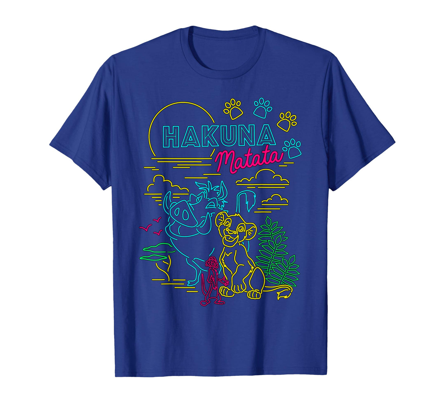 Disney Lion King Neon Outline Group Shot Sketch T-Shirt
