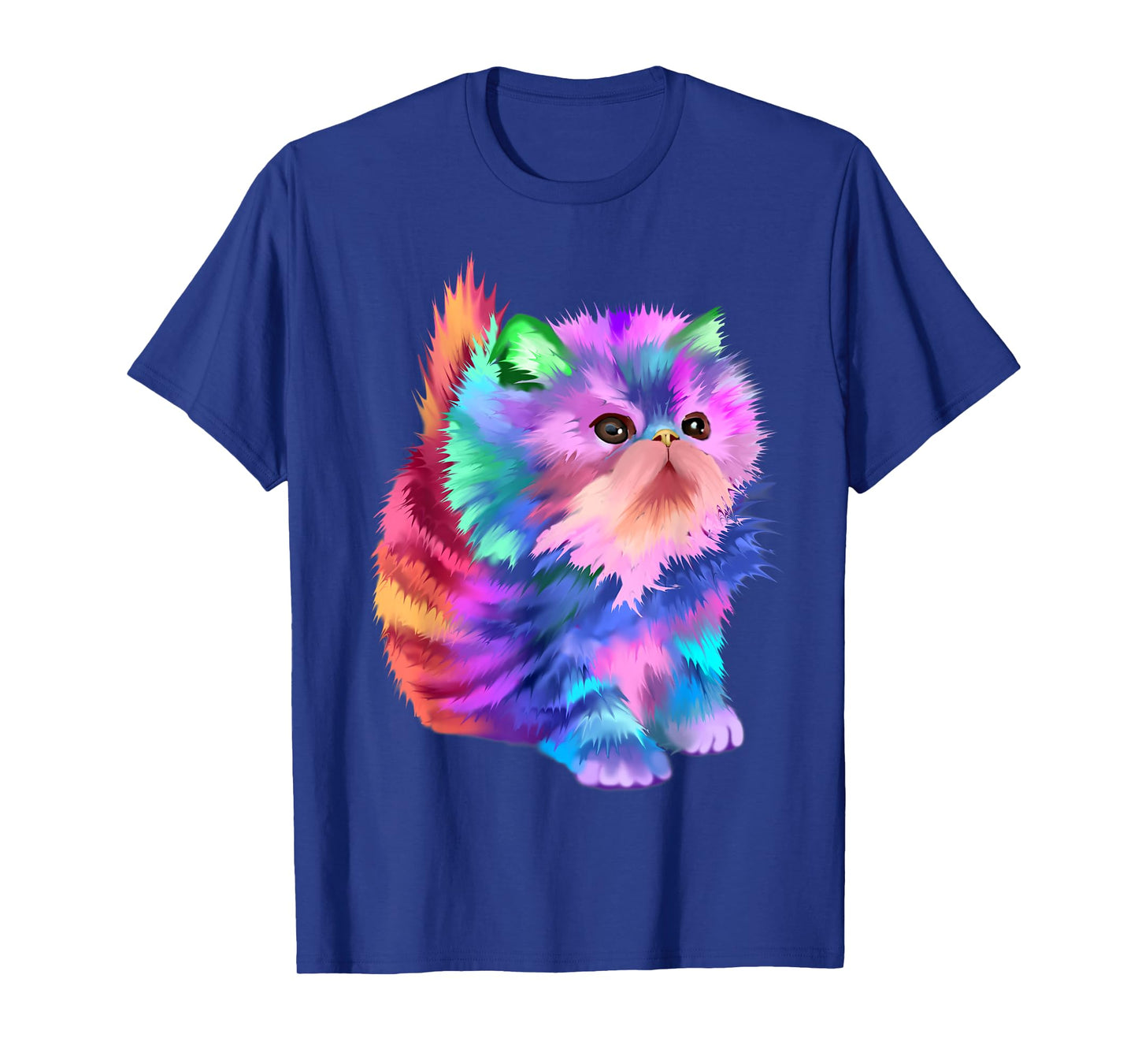 Starchild's Designs Women's Retro Rainbow Kitten Rave Psychedelic Cat T-Shirt