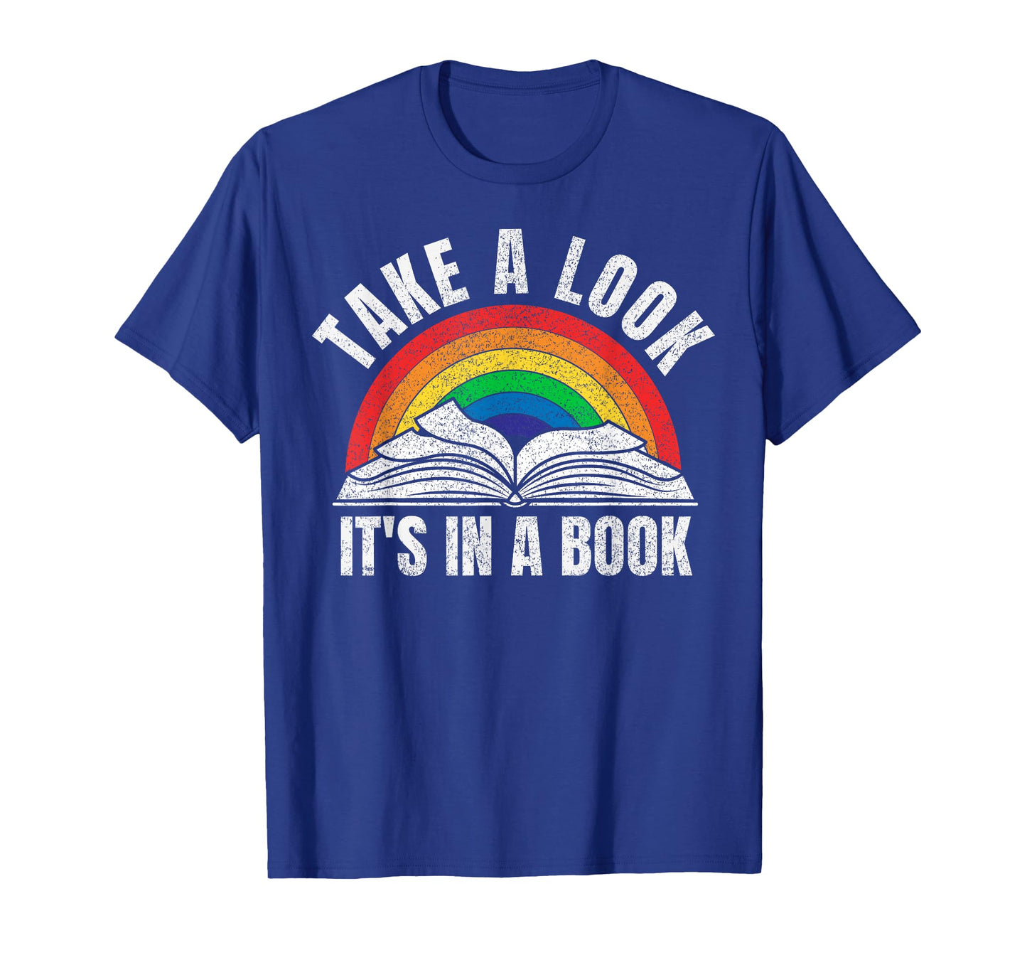 Vintage Retro Rainbow take a Look It's in a Book Reading Art T-Shirt Small