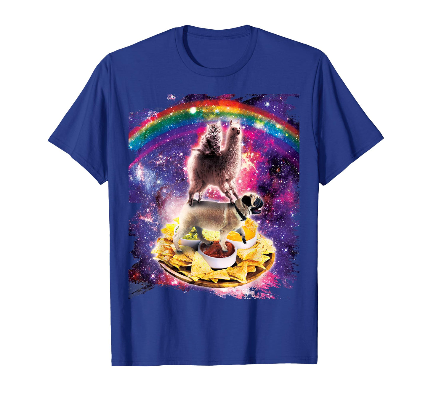 Space Cat Llama Pug Riding Nachos T-Shirt