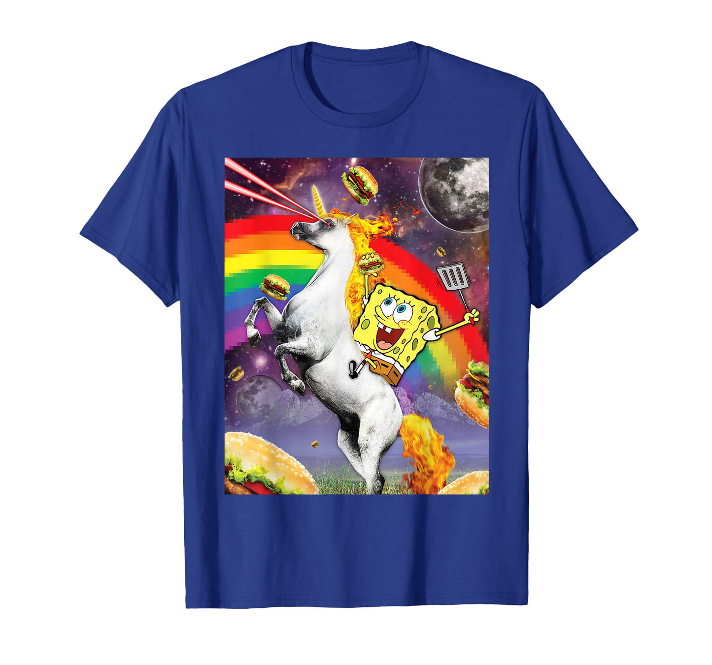 Spongebob SquarePants Unicorn Riding With Rainbow T-Shirt T-Shirt