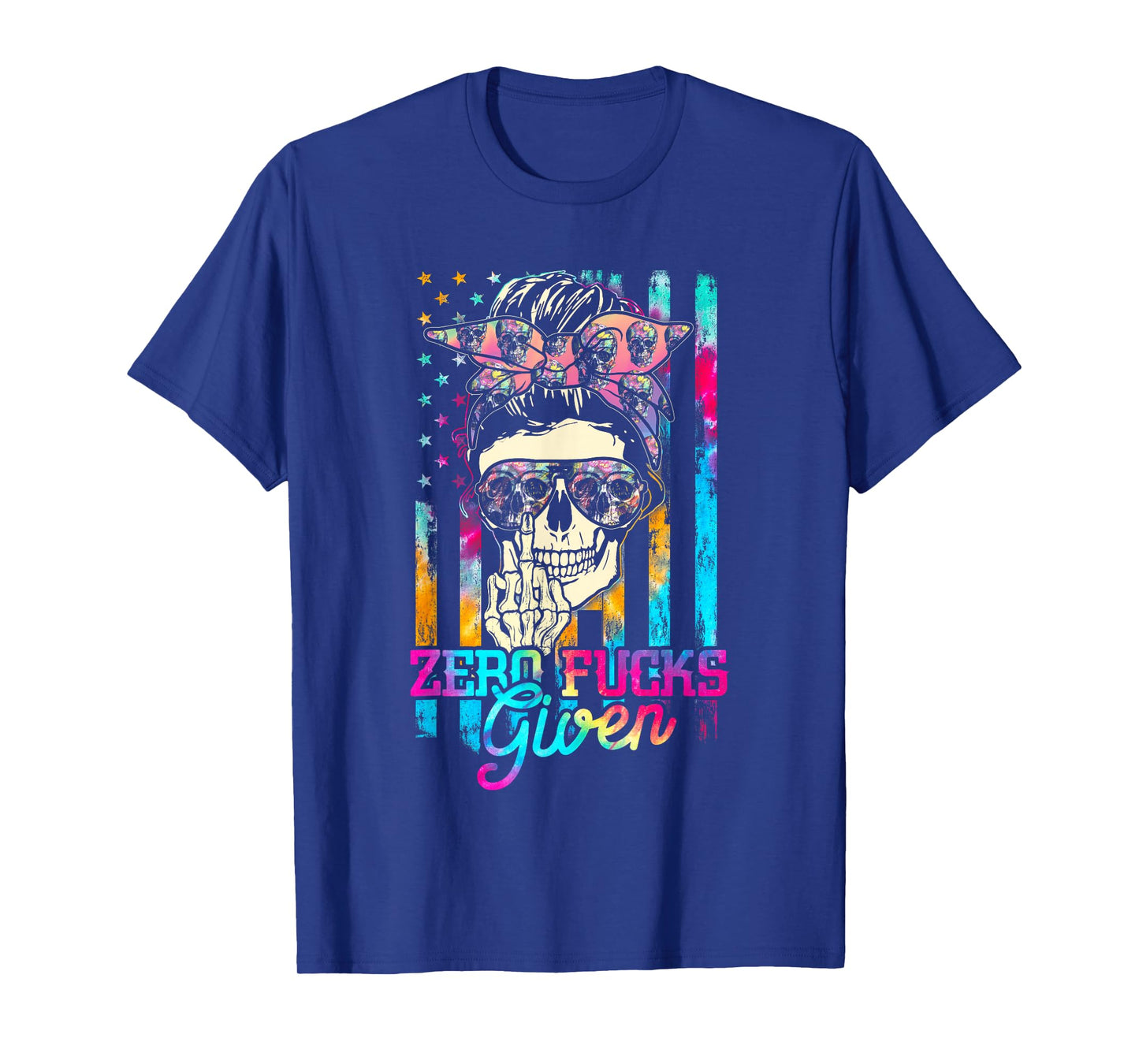 Skull Flag Skeleton Rainbow Messy Hair 0 Fucks Given T-Shirt