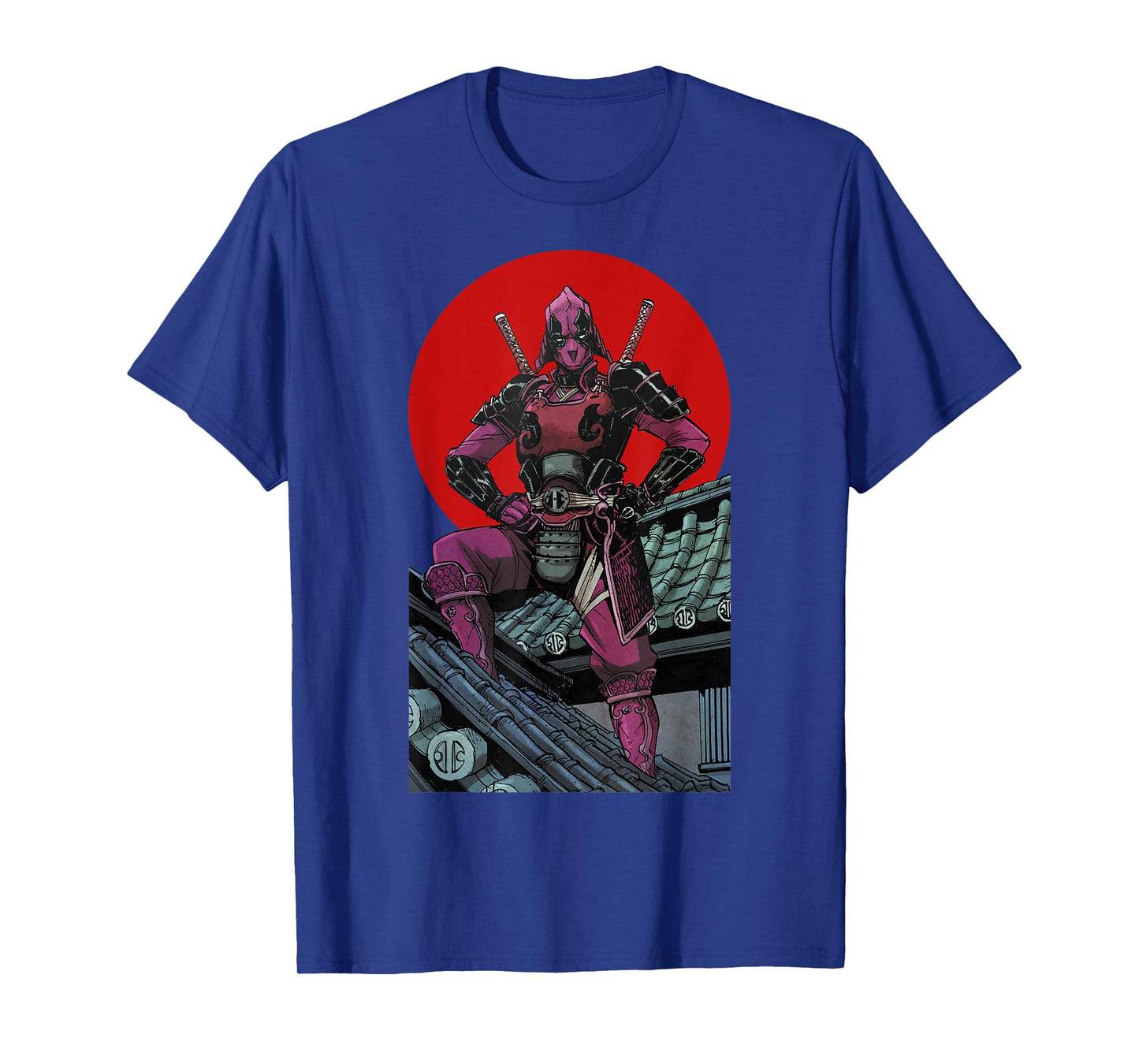 Marvel Deadpool Samurai Warrior Pose Red Sun Graphic T-Shirt T-Shirt