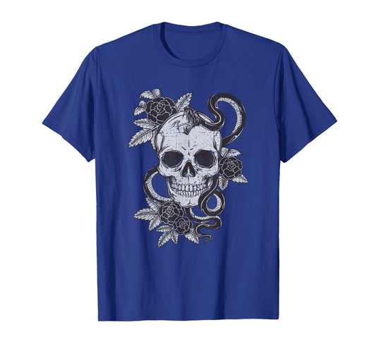 Vintage Skull Snake Rose Art Shirt Old School Tattoo Tee T-Shirt
