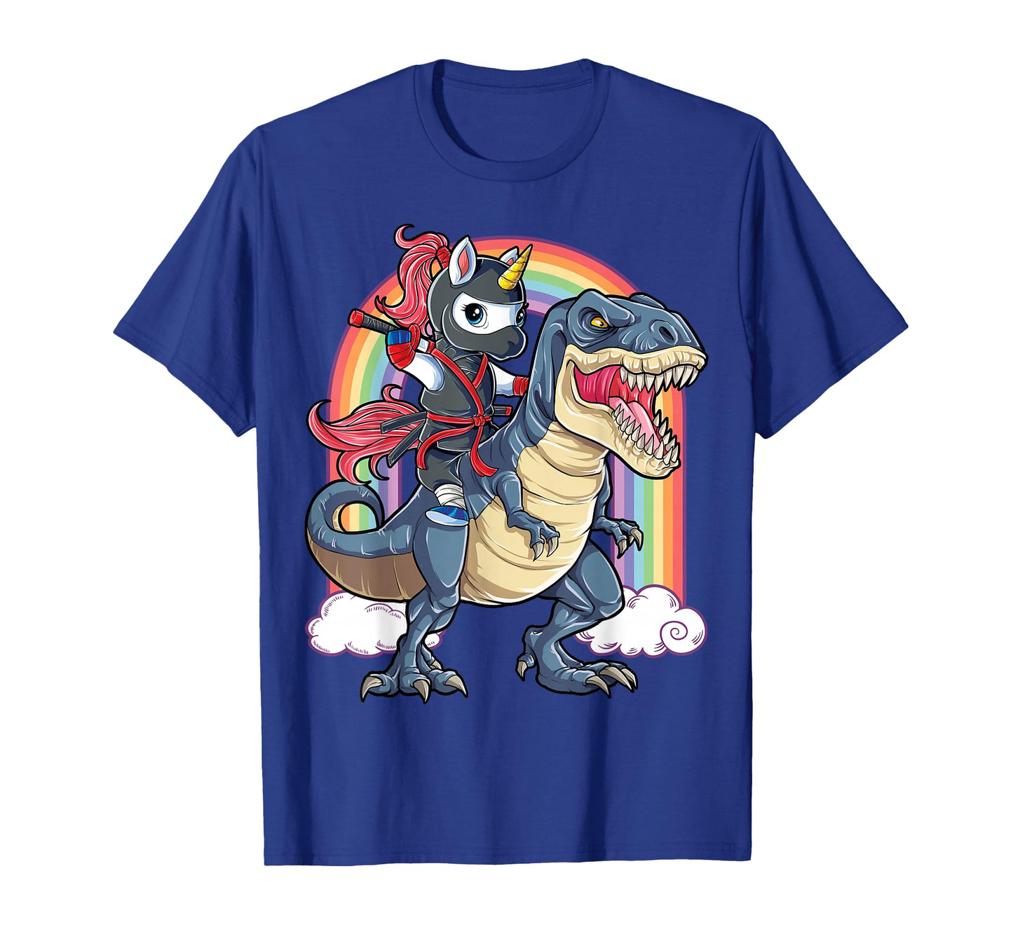 Ninja Unicorn Riding Dinosaur T Rex Funny Men Women Rainbow T-Shirt Small