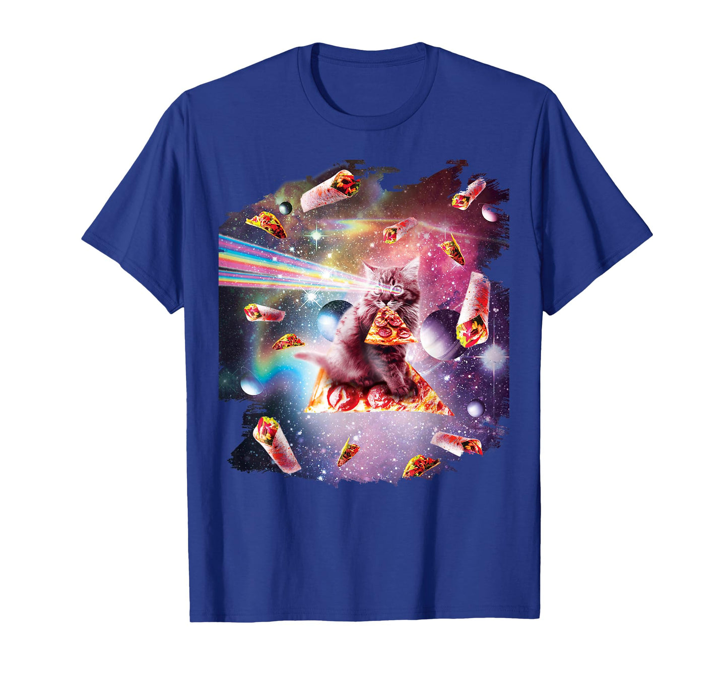 Outer Space Pizza Cat - Rainbow Laser, Taco, Burrito T-Shirt