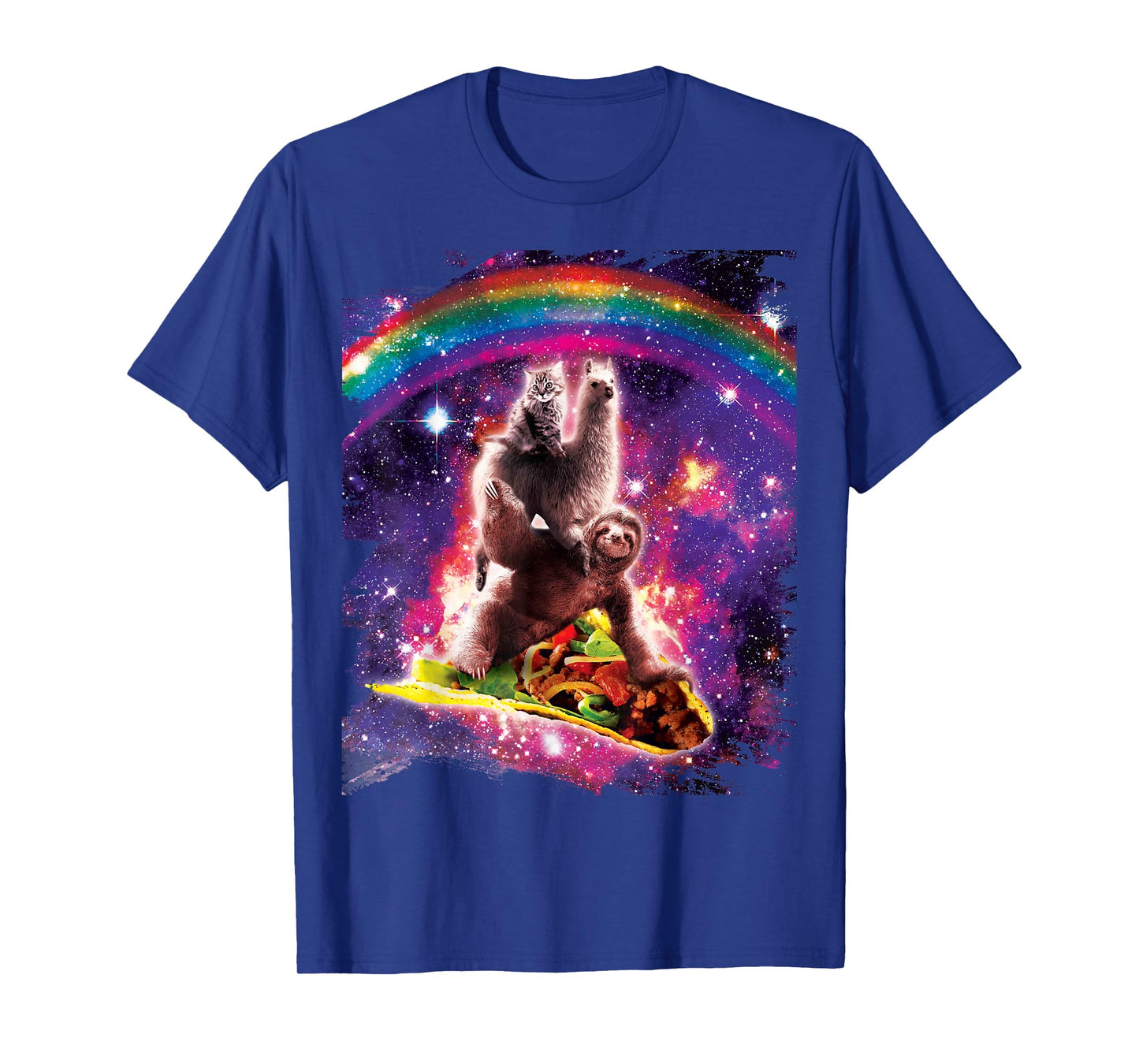 Space Cat Llama Sloth Riding Taco T-Shirt