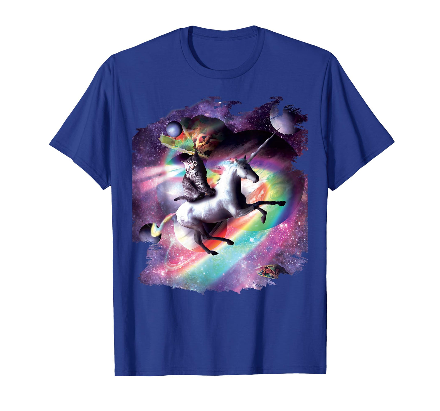 Space Cat Riding Unicorn - Laser, Tacos and Rainbow T-Shirt