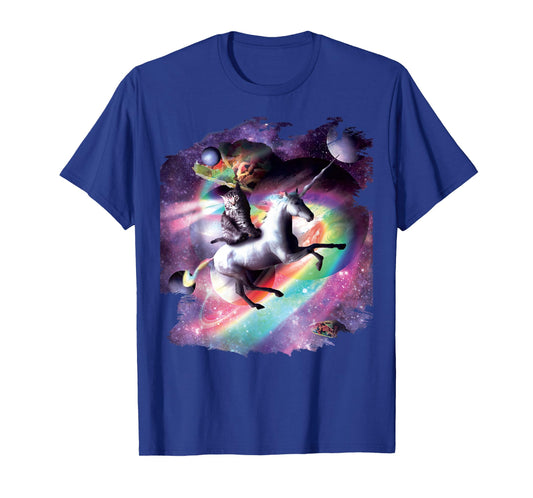 Space Cat Riding Unicorn - Laser, Tacos and Rainbow T-Shirt
