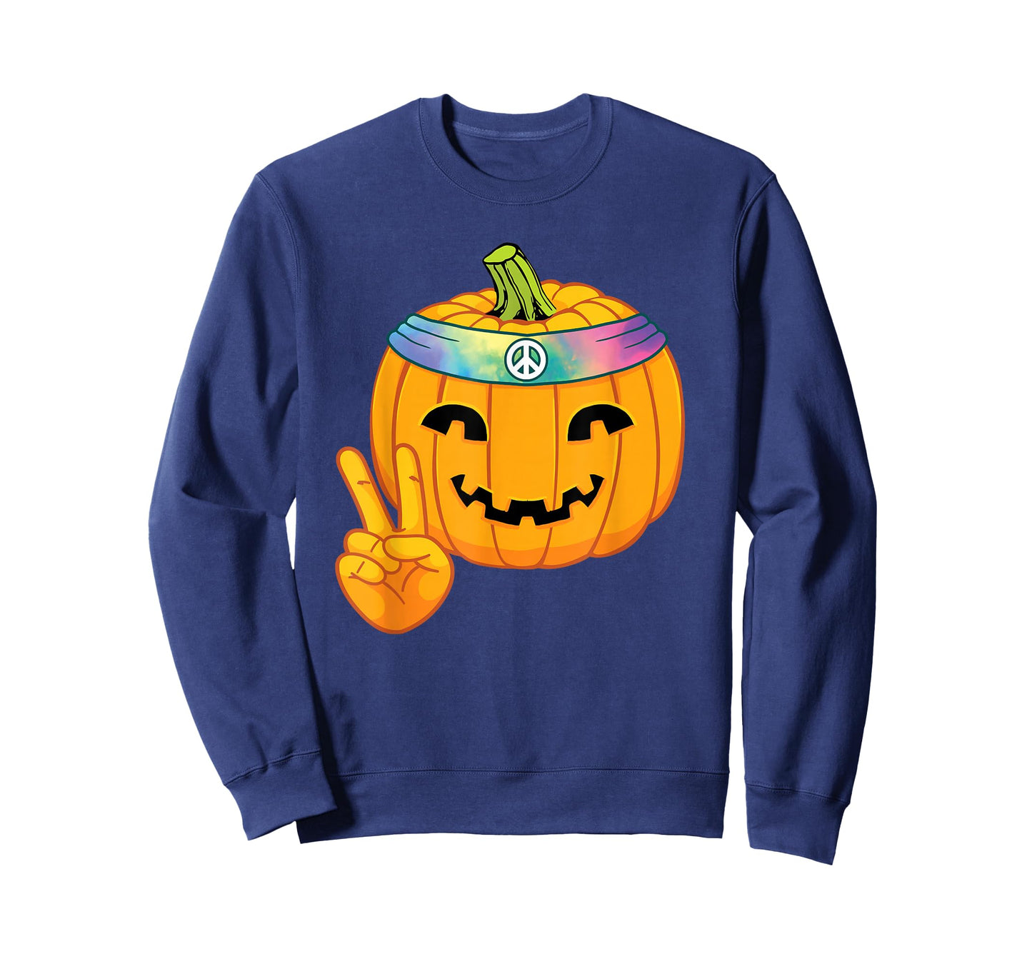 Hippie Halloween Pumpkin Peace Sign Hand Headband Tie Dye T-Shirt