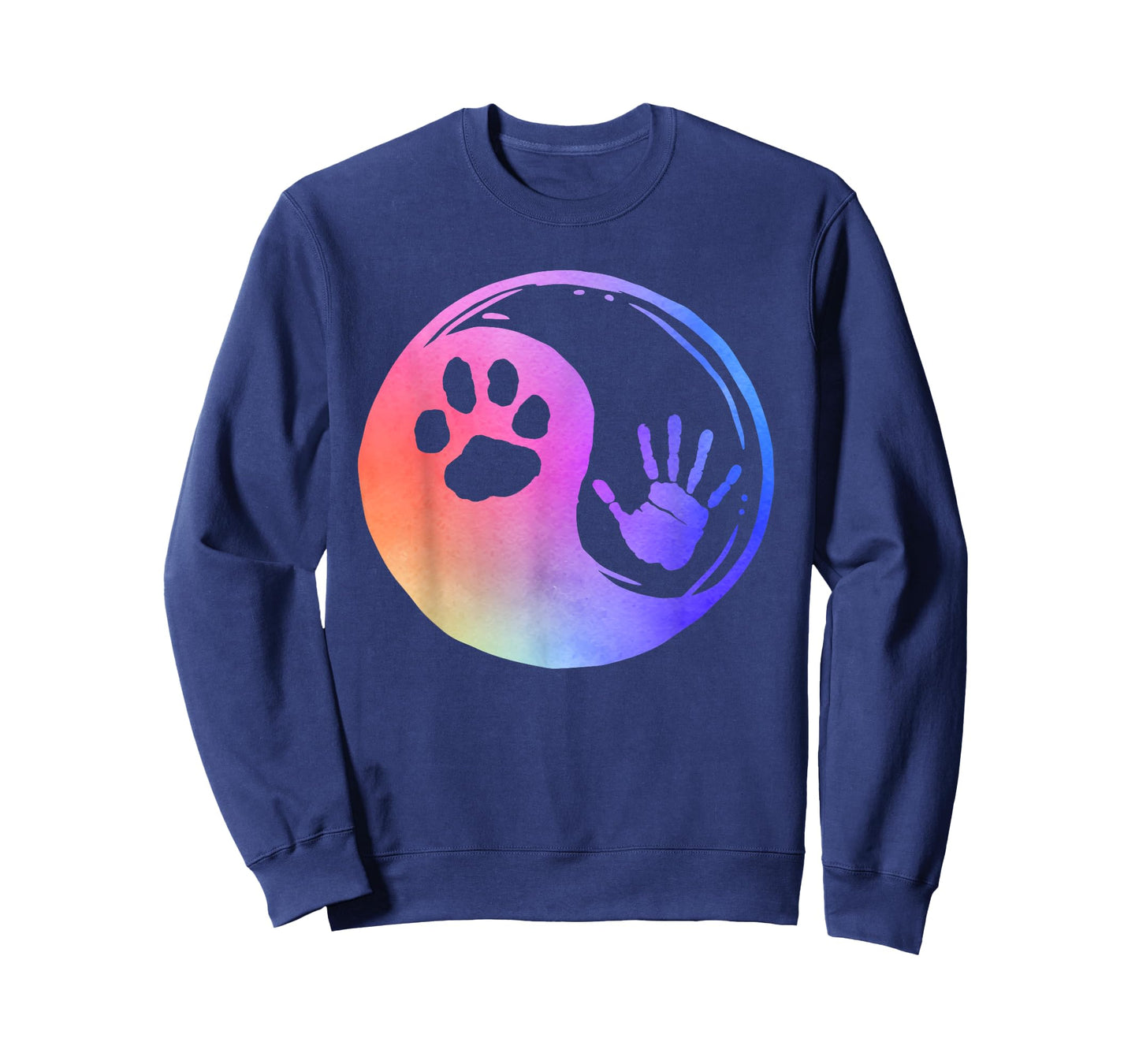 Dog Cat Paw Print Hand Yin Yang Rainbow Pawprint Hand Print T-Shirt