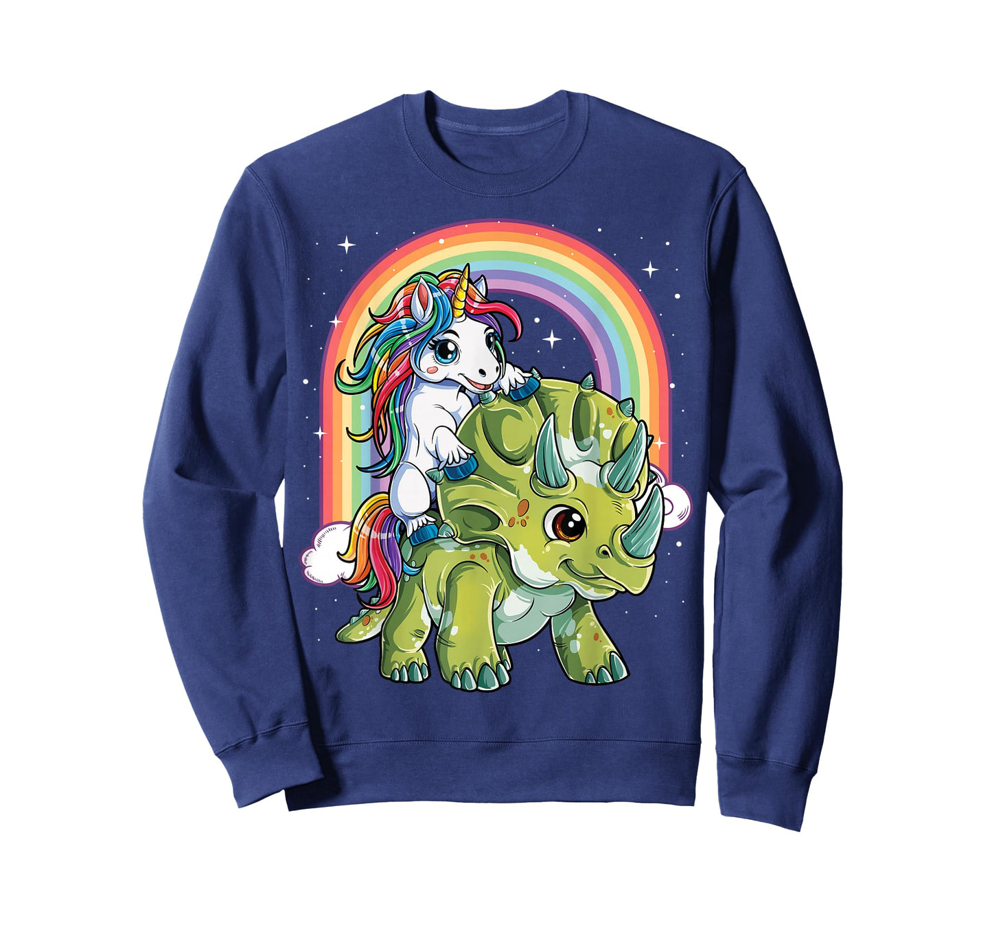 Unicorn Riding Dinosaur Triceratops Funny Boys Girls Rainbow T-Shirt Small