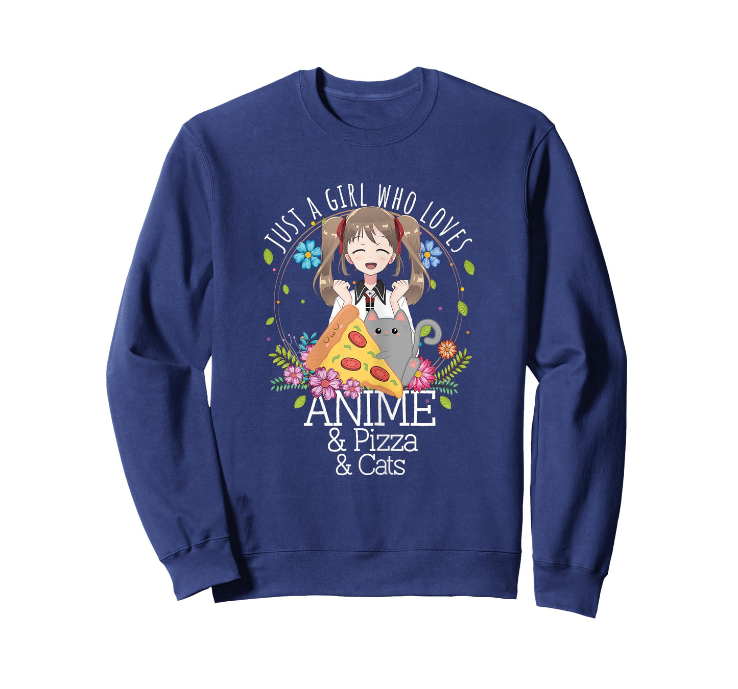 Just A Girl Who Loves Anime & Pizza & Cats Lover Otaku Gift T-Shirt