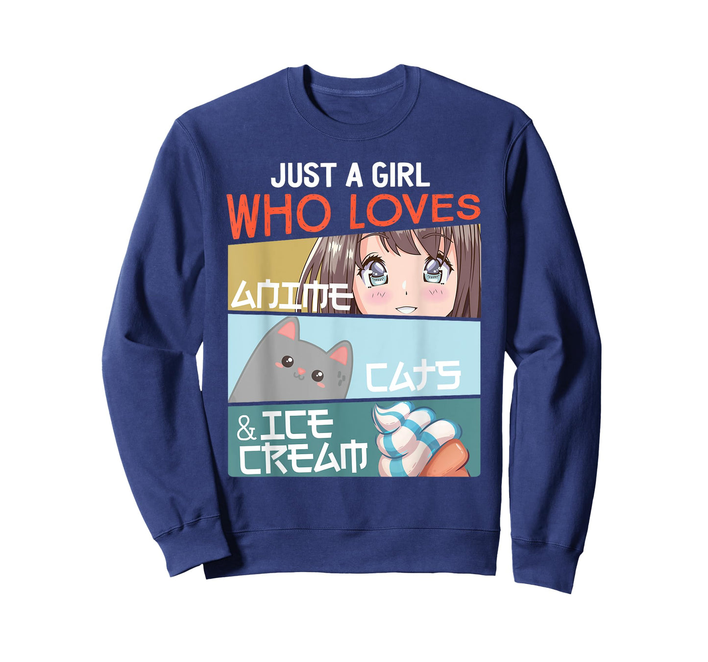 Just A Girl Who Loves Anime Cats Ice Cream Otaku Manga Lover T-Shirt